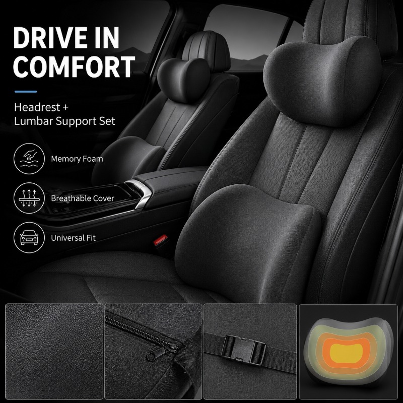Memory Foam Car Neck Pillow Lumbar Support - 차량 헤드레스트 목베개 및 요추 지지
